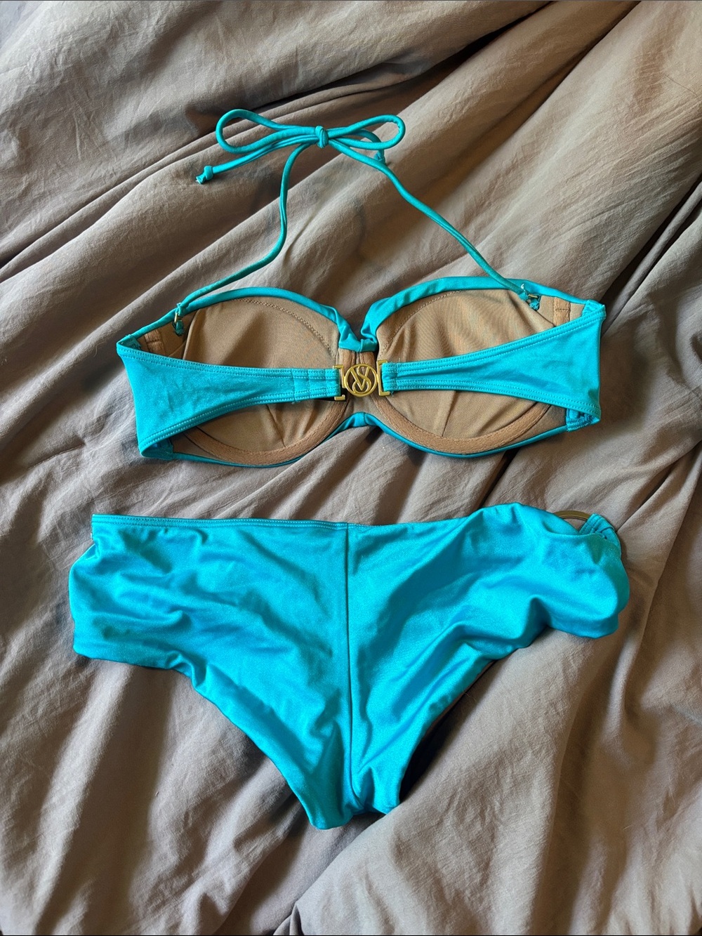Victoria Secret Turquoise Halter Bikini Set with Gold Ring Accents - Women Swim - Picture 4 of 4